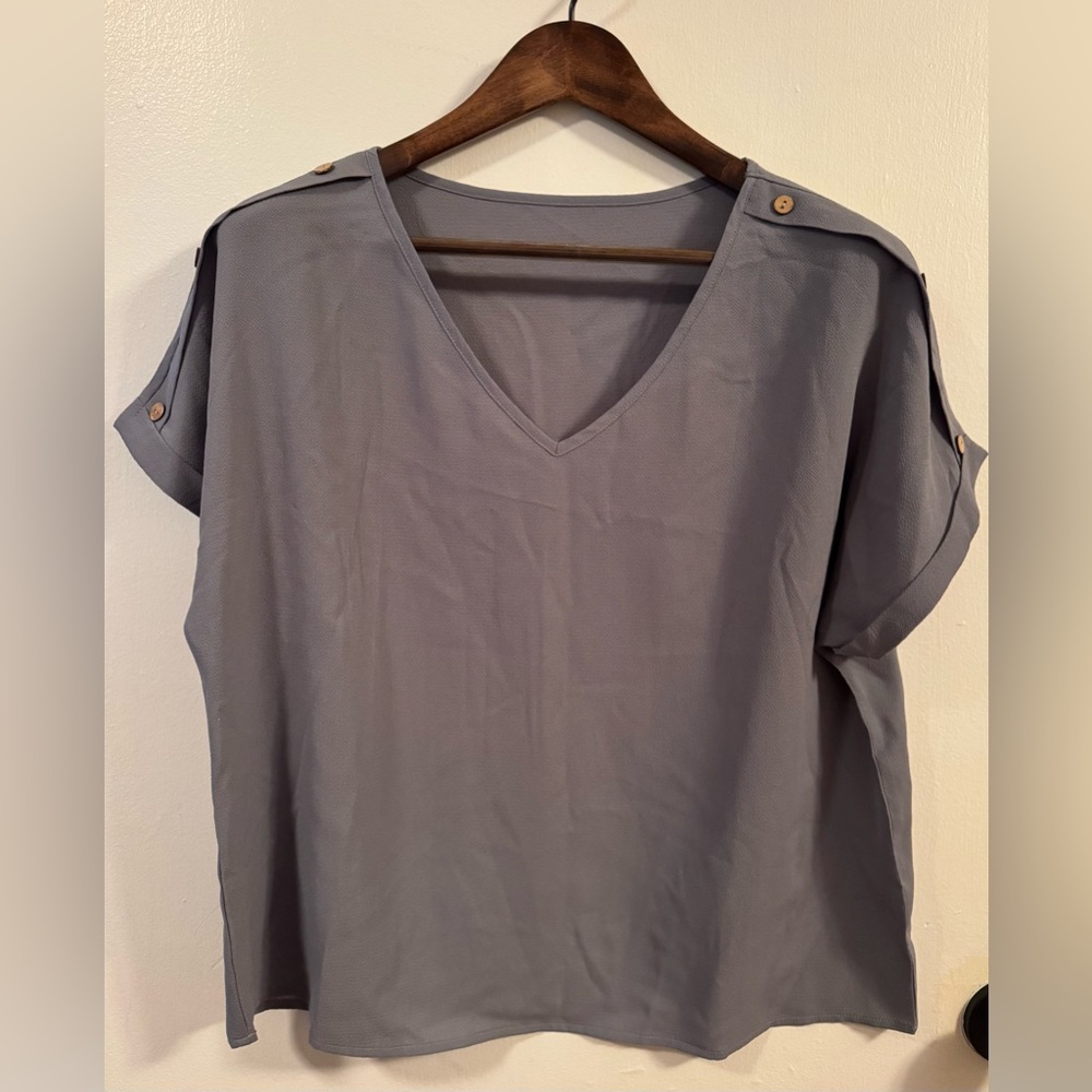 Shein Dark Grey Roll up Sleeve Button Detail Blouse
